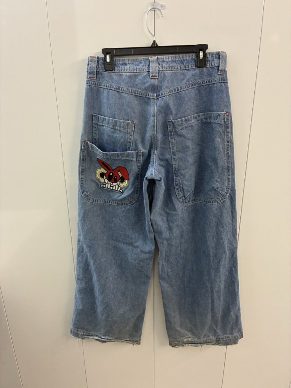 ALAB Mega Rave Baggy Jeans Y2K Wide Leg Skater Bunny Patch Size 30 Distressed